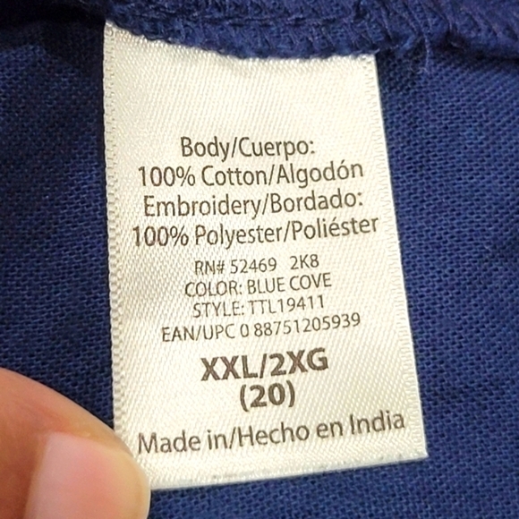 Size 20 Navy Blue Embroidered Tassle Sleeve V Neck Blouse - Picture 5 of 6